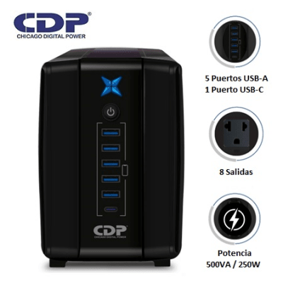 UPS CDP R-UPR508i INTERACTIVO 500VA/250W 8 SALIDAS 5 USB 1 TIPO C