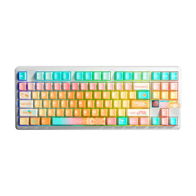 TECLADO MECANICO AULA F87 PRO V2 RGB DONGLE 2.4 BT US (SW-METEOR ICE CREAM)