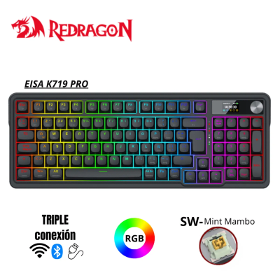 TECLADO MECANICO REDRAGON EISA LCD PRO K719 DONGLE 2.4 BT SP 95% (SW-MINT MANBO)1