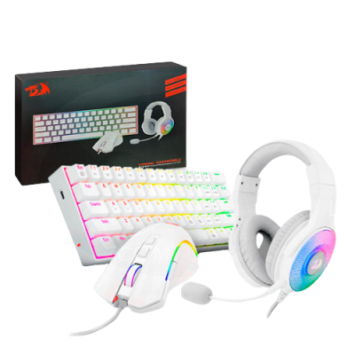 COMBO REDRAGON 3 EN 1 S129W AURICULAR H350RGBW + MOUSE M607W + TECLADO K630RGBW SW ROJO1