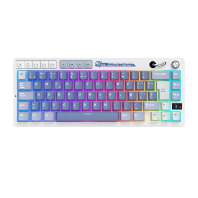 TECLADO MECANICO ROYAL KLUDGE RK-M65 INALAMBRICO 2.4 BT (SW-CREAMY)-OCEAN BLUE