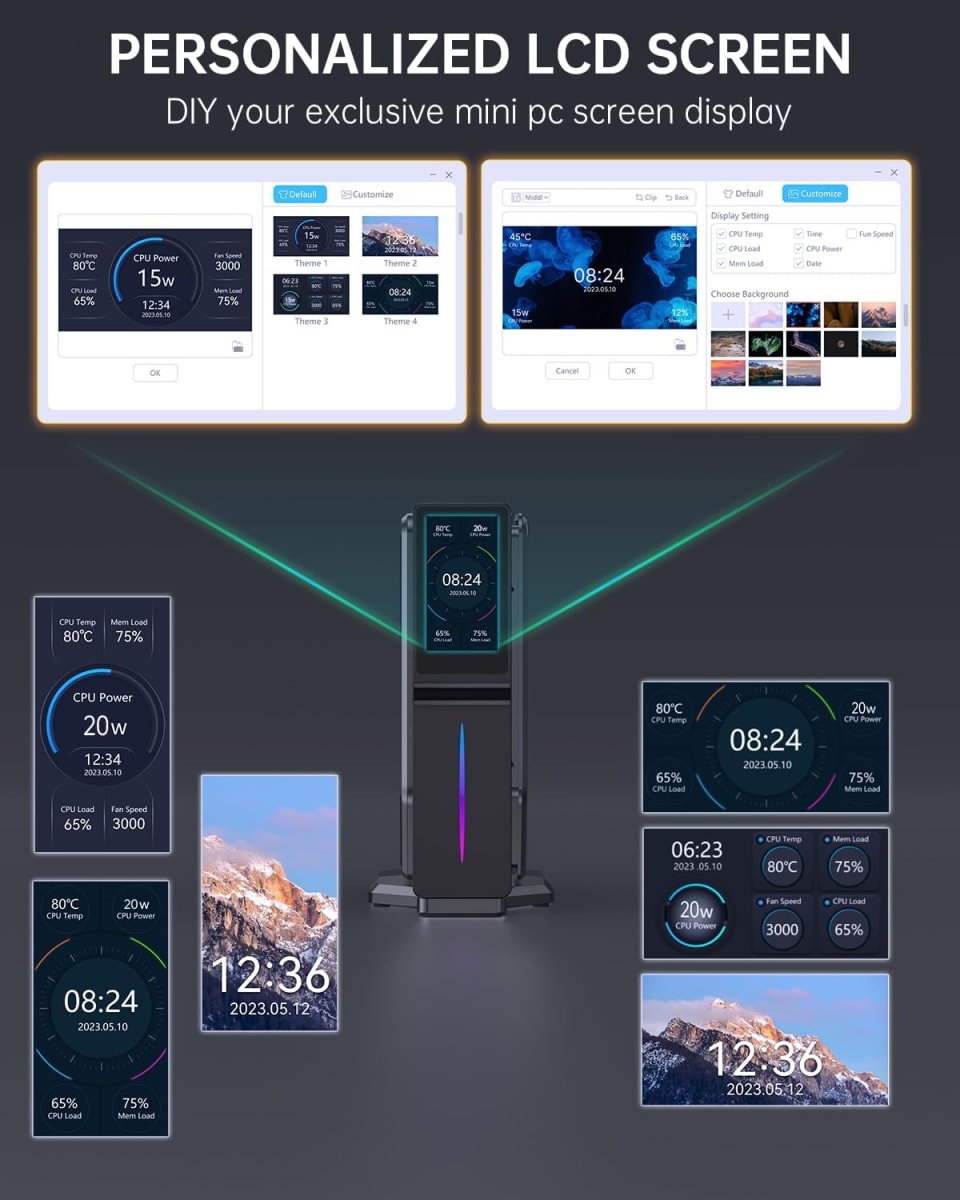 MINI PC ACEMAGIC PROC. CELERON N95 | 16GB RAM | 512GB SSD M.2 | PANTALLA LED | RGB | BLACK | W113