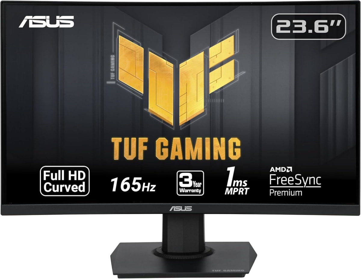 Monitor curvo TUF Gaming de 23.6 pulgadas, 1080P, Full HD, 165 Hz, 1 ms, ELMB, Adaptive-Sync, 0
