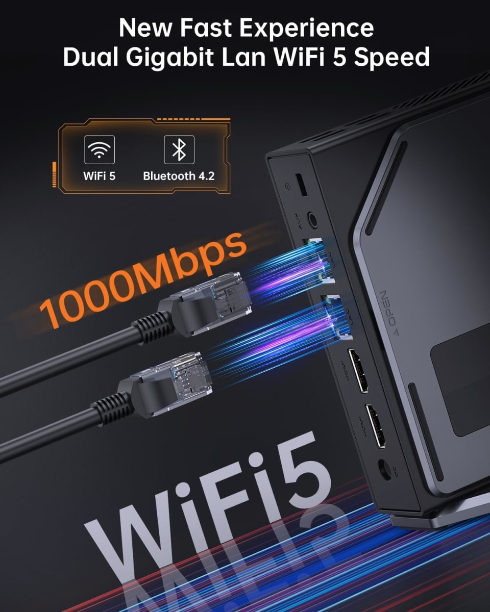 MINI PC ACEMAGIC PROC. CELERON N95 | 16GB RAM | 512GB SSD M.2 | PANTALLA LED | RGB | BLACK | W114