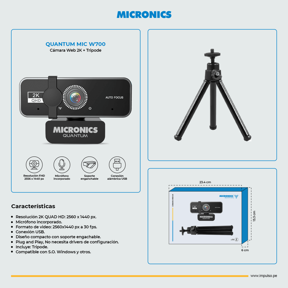 CAMARA WEB MICRONICS QUANTUM W700 2K 30 FPS C/ TRIPODE5