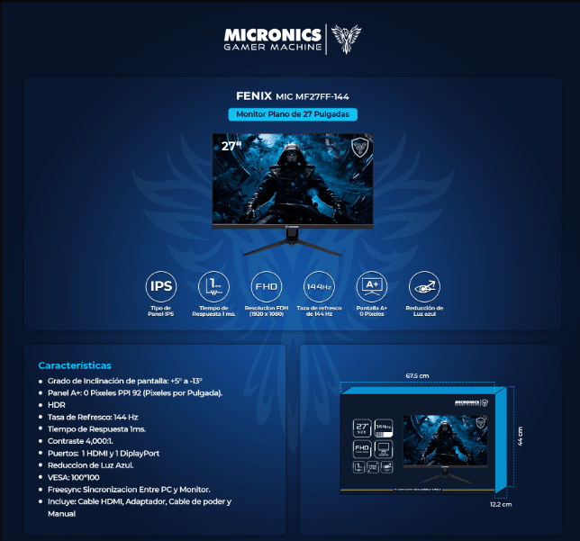 MONITOR MICRONICS FENIX MF27FF-144 27