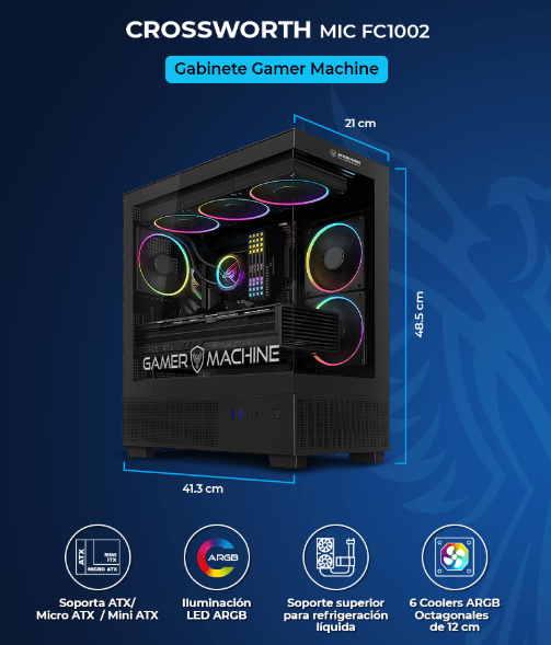 CASE MICRONICS CROSSWORTH MIC FC1002 USB3.0 6FAN ARGB ATX NEGRO2