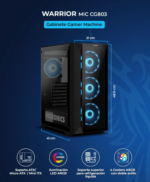 CASE MICRONICS WARRIOR MIC CG803 USB3.0 ATX 4FAN ARGB NEGRO3