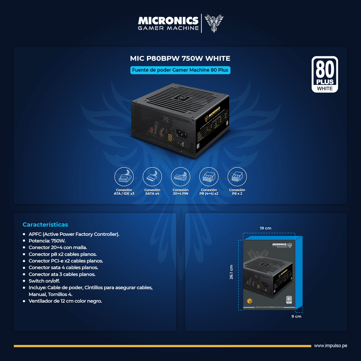 FUENTE DE PODER MICRONICS P80BPW-750W 80 PLUS WHITE4