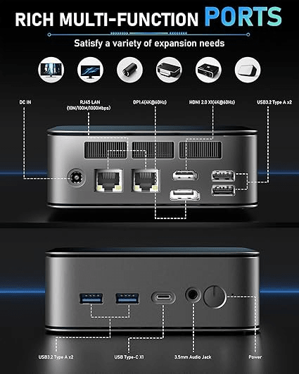 MINI PC GETORLI GT103 RYZEN 5 7430U 16GB DDR4 1TB M.2 HDMI 4K USB RJ45 WF BT4