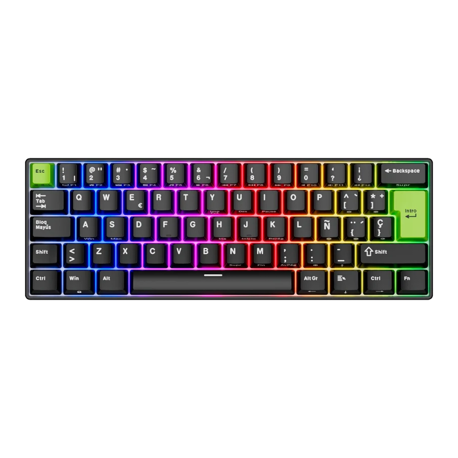 TECLADO MAGNETICO ROYAL KLUDGE RK-C61 ALAMBRICO 8KHZ SP (SW-MINT MG) BLACK GREEN 0