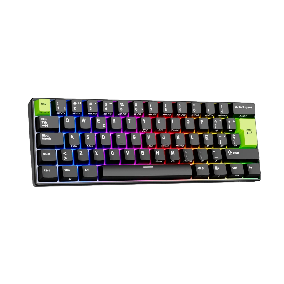 TECLADO MAGNETICO ROYAL KLUDGE RK-C61 ALAMBRICO 8KHZ SP (SW-MINT MG) BLACK GREEN2
