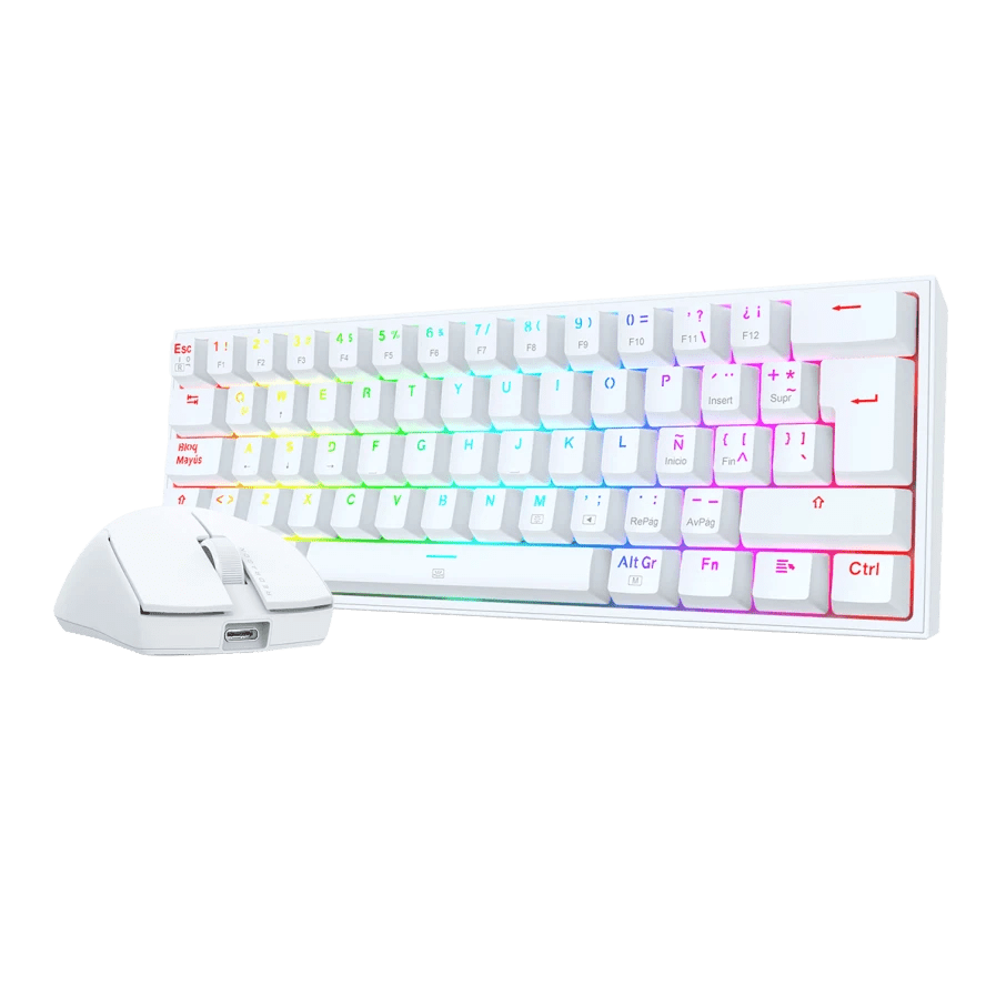 COMBO REDRAGON S143 TECLADO FIZZ SP + MOUSE M724W BLANCO2