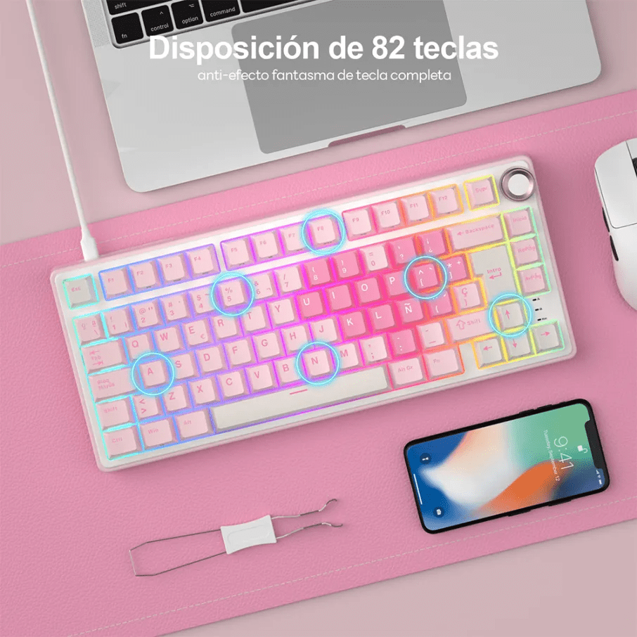 TECLADO MECANICO ROYAL KLUDGE RK-R75 ALAMBRICO RGB SP (SW-CREAMY) PINK MELODY4