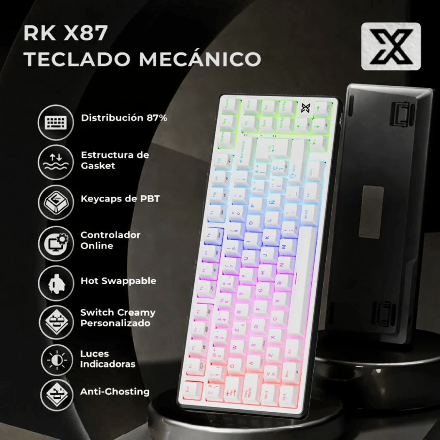 TECLADO MECANICO ROYAL KLUDGE RK-X87 ALAMBRICO RGB 75% SP (SW-CREAMY) BLACK NIGHT2