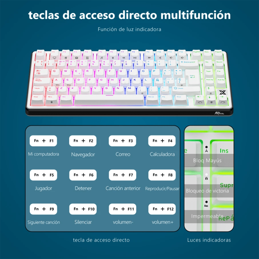 TECLADO MECANICO ROYAL KLUDGE RK-X87 ALAMBRICO RGB 75% SP (SW-CREAMY) BLACK NIGHT5