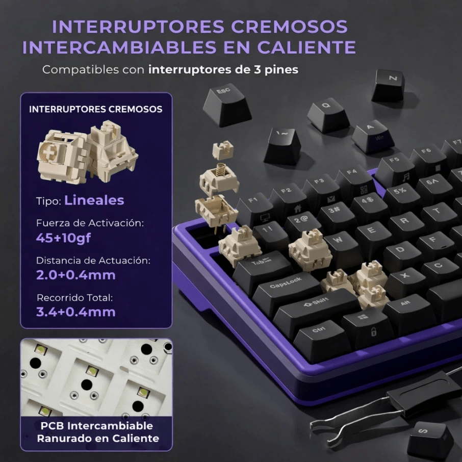 TECLADO MECANICO ROYAL KLUDGE RK-X87 ALAMBRICO RGB 75% SP (SW-CREAMY) BLACK NIGHT8