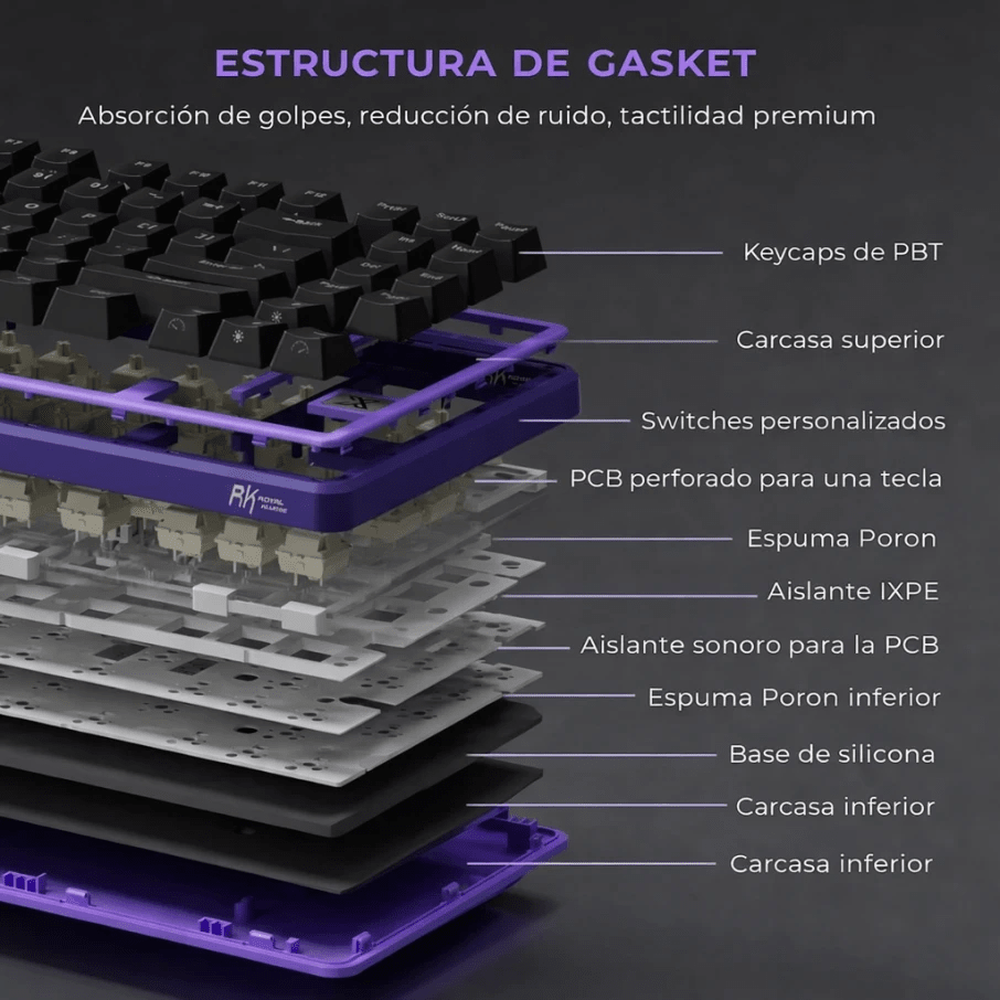 TECLADO MECANICO ROYAL KLUDGE RK-X87 ALAMBRICO RGB 75% SP (SW-CREAMY) BLACK NIGHT9
