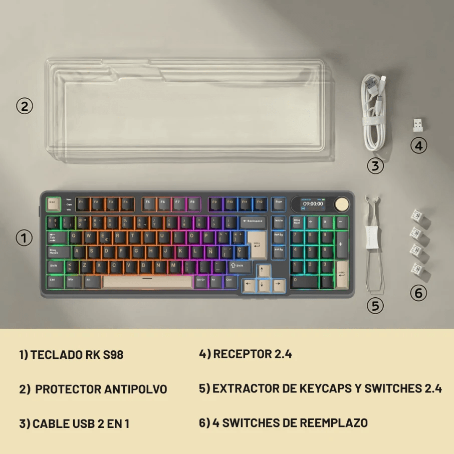 TECLADO MECANICO ROYAL KLUDGE RK-S98 INALAMBRICO 2.4 BT (SW-CHARTREUSE)-BLACKBERRY MOUSE10