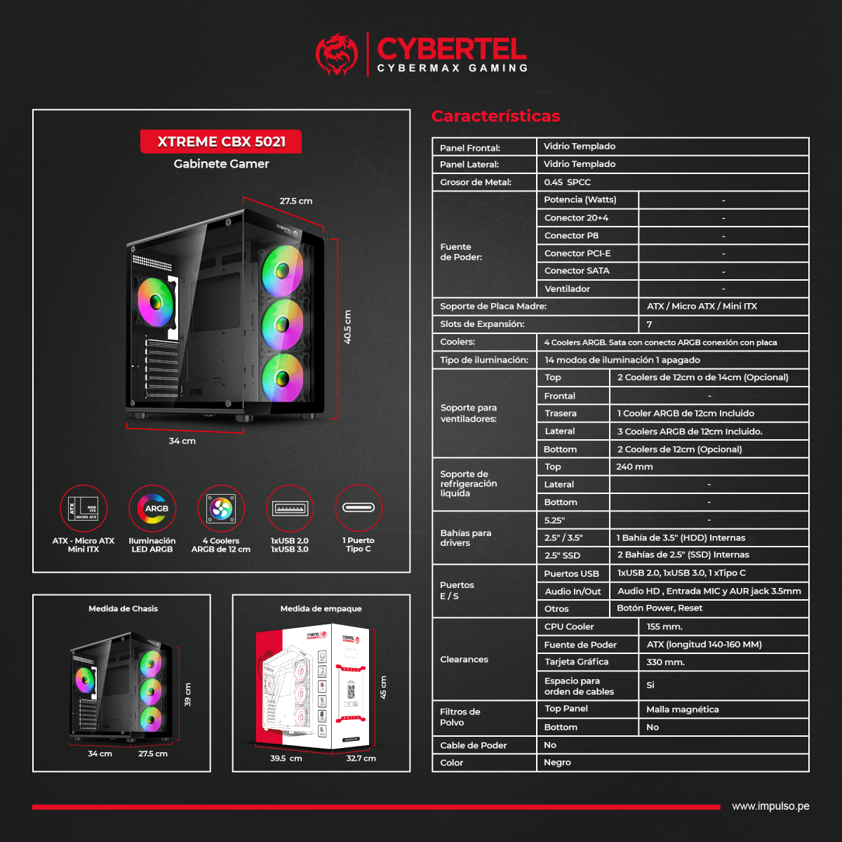 CASE CYBERTEL XTREME CBX C5021 ATX 4FAN ARGB2