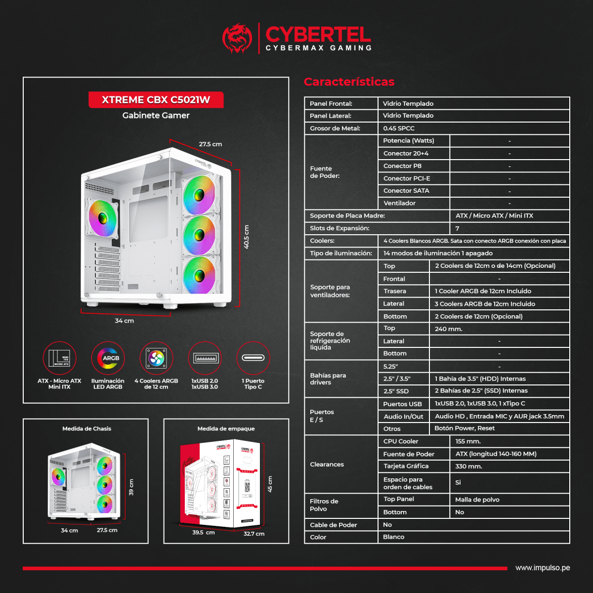 CASE CYBERTEL XTREME CBX C5021 ATX 4FAN ARGB4