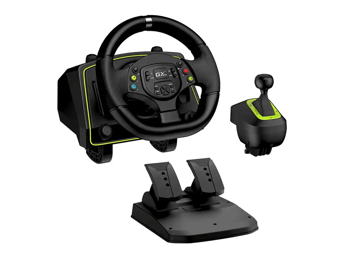 VOLANTE CON PEDAL GENIUS GX SPEEDMASTER X2 DUAL MOTOR VIBRATION 1080° PS4 PS3 PC USB 0
