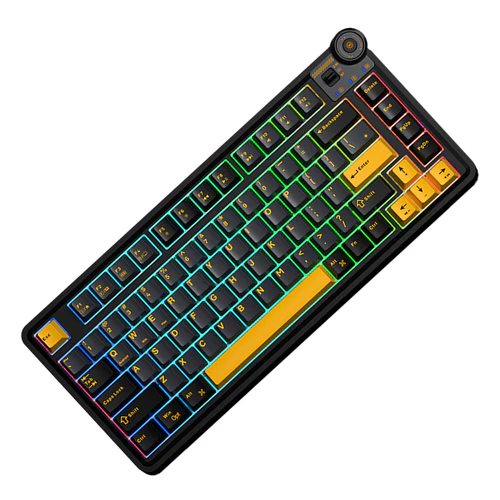 TECLADO MECANICO AULA AU75 RGB DONGLE 2.4 BT US (SW-STARVECTOR) NEGRO AMARILLO2