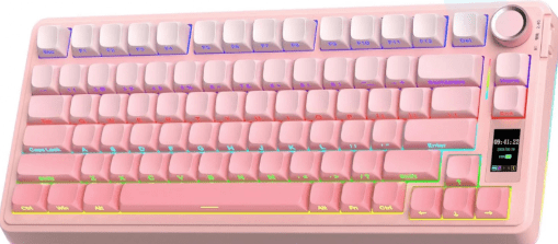 TECLADO MECANICO AULA S75 PRO RGB DONGLE 2.4 BT US (SW-GREY WOOD V3) PINK2