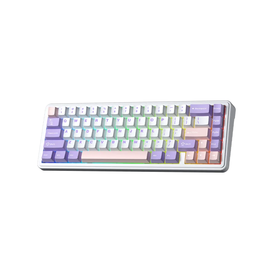 TECLADO MECANICO AULA F65 RGB DONGLE 2.4 BT US (SW-NIMBUS V3) PINK WHITE PURPLE2