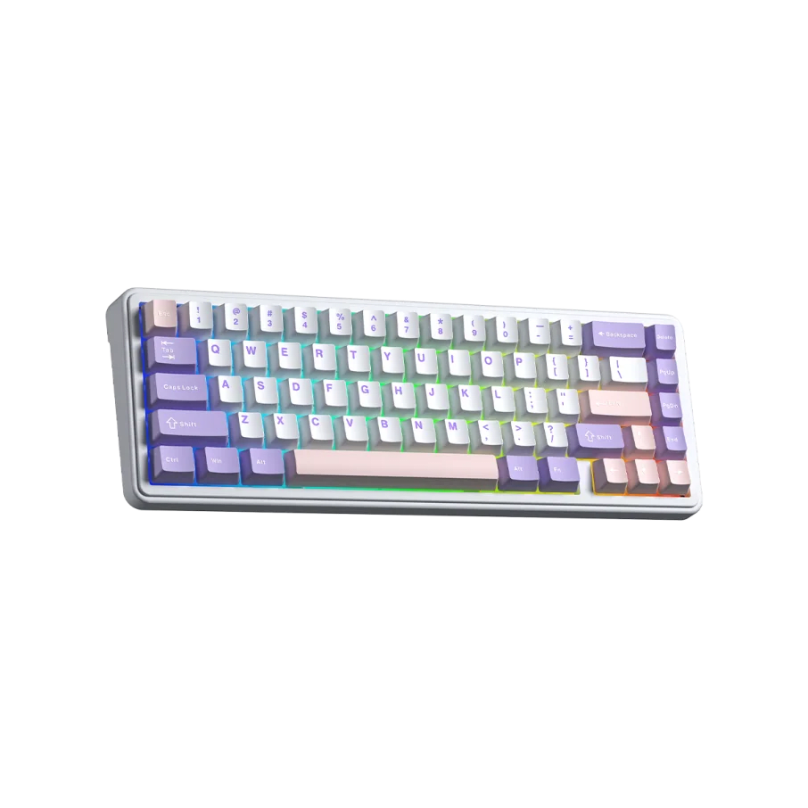 TECLADO MECANICO AULA F65 RGB DONGLE 2.4 BT US (SW-NIMBUS V3) PINK WHITE PURPLE3