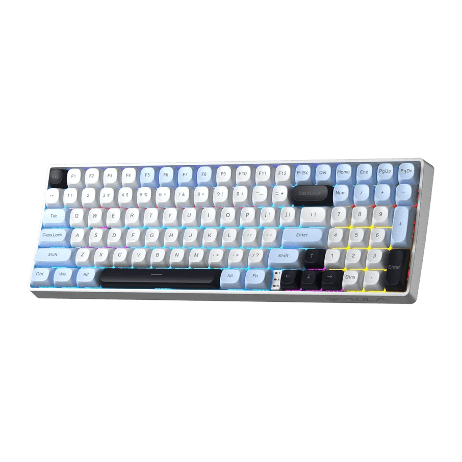 TECLADO MECANICO AULA S100 PRO RGB DONGLE 2.4 BT US (SW-BROWN) LIGHT BLUE/WHITE/BLACK PURPLE3