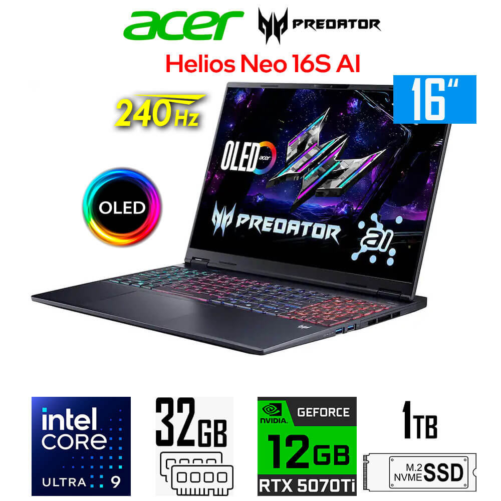 PREVENTA LAPTOP ACER PREDATOR HELIOS NEO 16S ULTRA9 275HX 32GB DDR5 1TBM.2 16