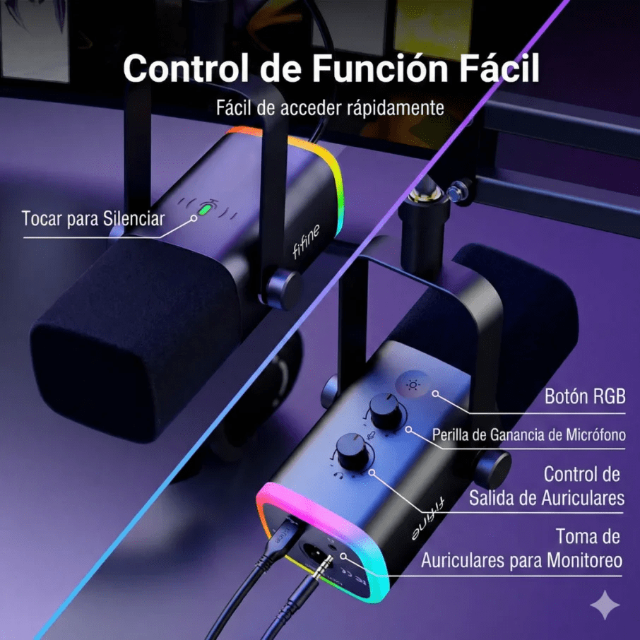 SOPORTE DE BRAZO CON MICROFONO FIFINE AM8T DINAMICO RGB2