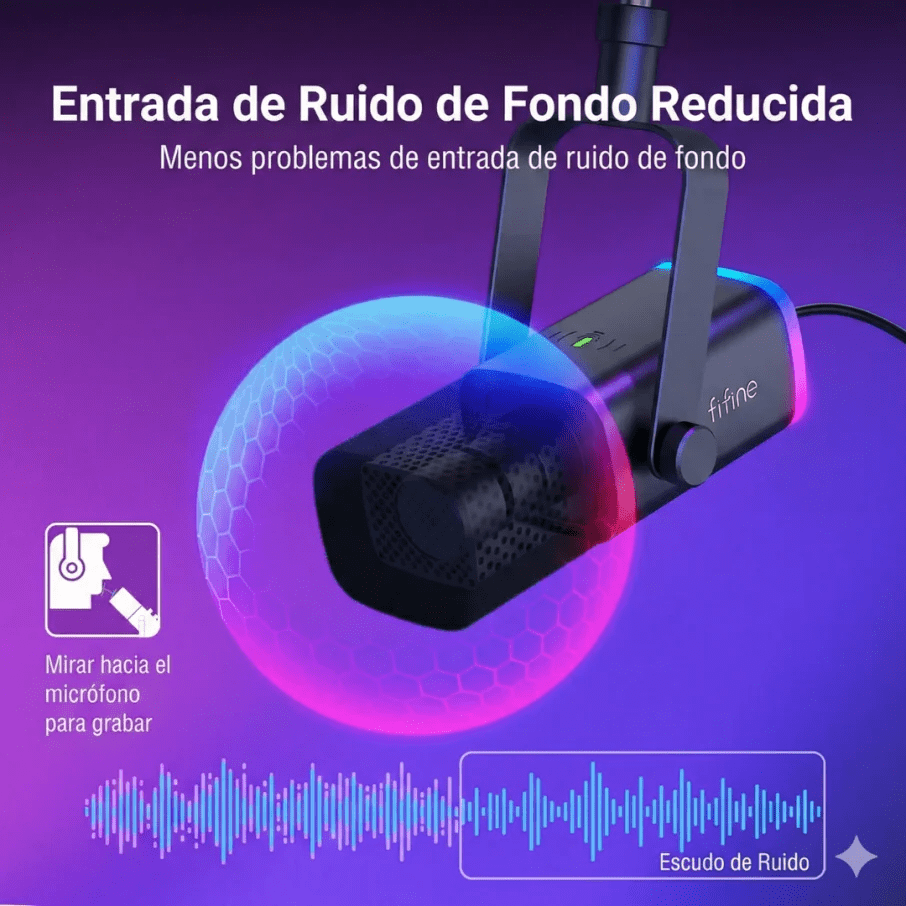 SOPORTE DE BRAZO CON MICROFONO FIFINE AM8T DINAMICO RGB3