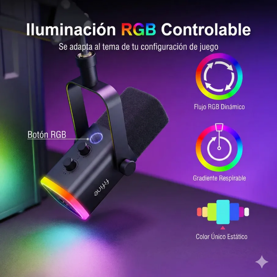 SOPORTE DE BRAZO CON MICROFONO FIFINE AM8T DINAMICO RGB5