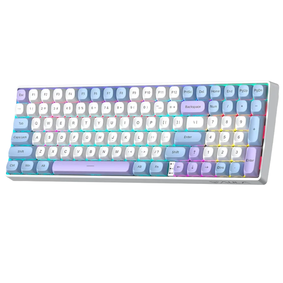 TECLADO MECANICO AULA S100 PRO RGB DONGLE 2.4 BT US (SW-RED) LIGHT BLUE/WHITE/DARK PURPLE2