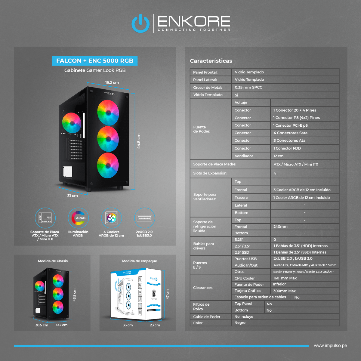 CASE ENKORE FALCON+ ENK 5000 RGB ATX 4FANS2