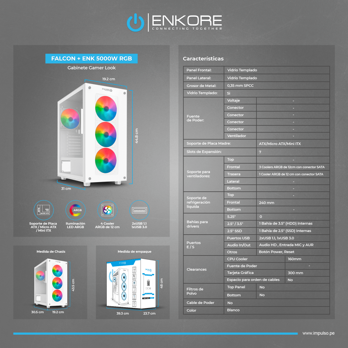 CASE ENKORE FALCON+ ENK 5000 RGB ATX 4FANS4