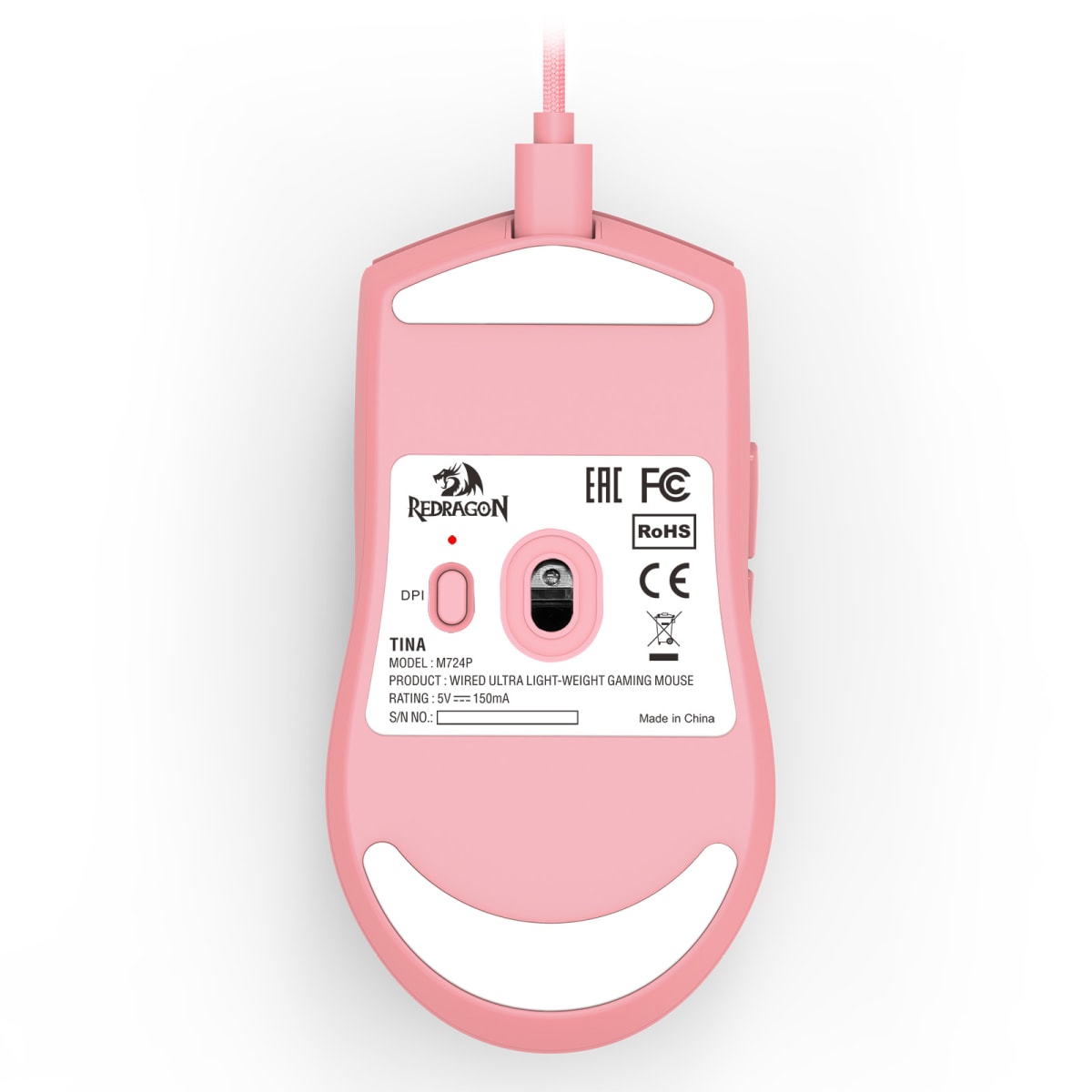 MOUSE REDRAGON K1NG M724P (1K HZ) ALAMBRICO 12.4KDPI ROSADO9