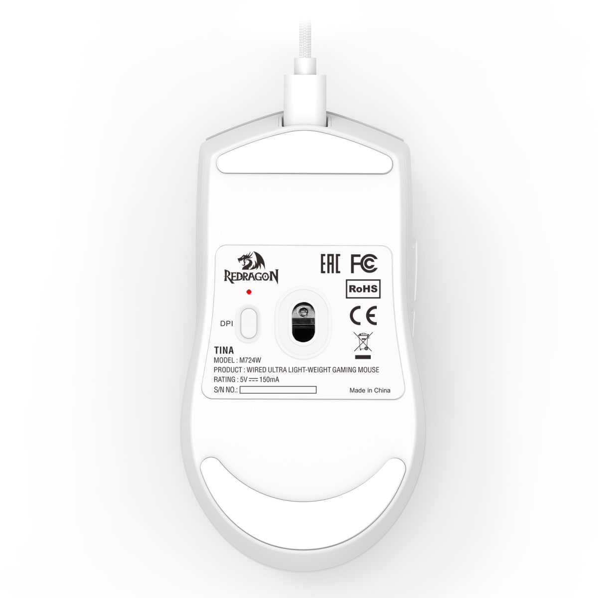 MOUSE REDRAGON K1NG M724W (1K HZ) ALAMBRICO 12.4KDPI BLANCO6