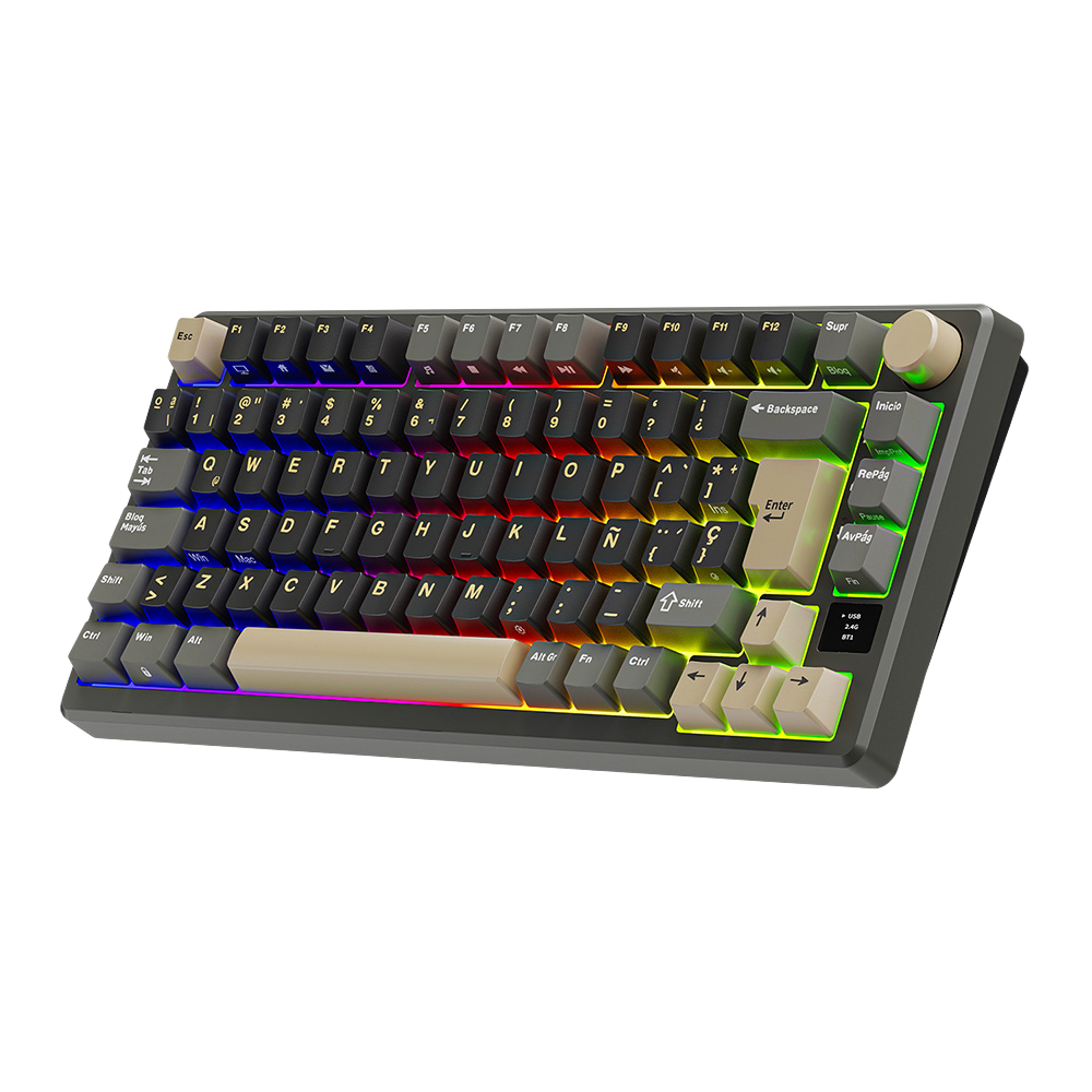 TECLADO MECANICO ROYAL KLUDGE RK-M75 INALAMBRICO 2.4 BT (SW-BROWN)-PHANTOM3