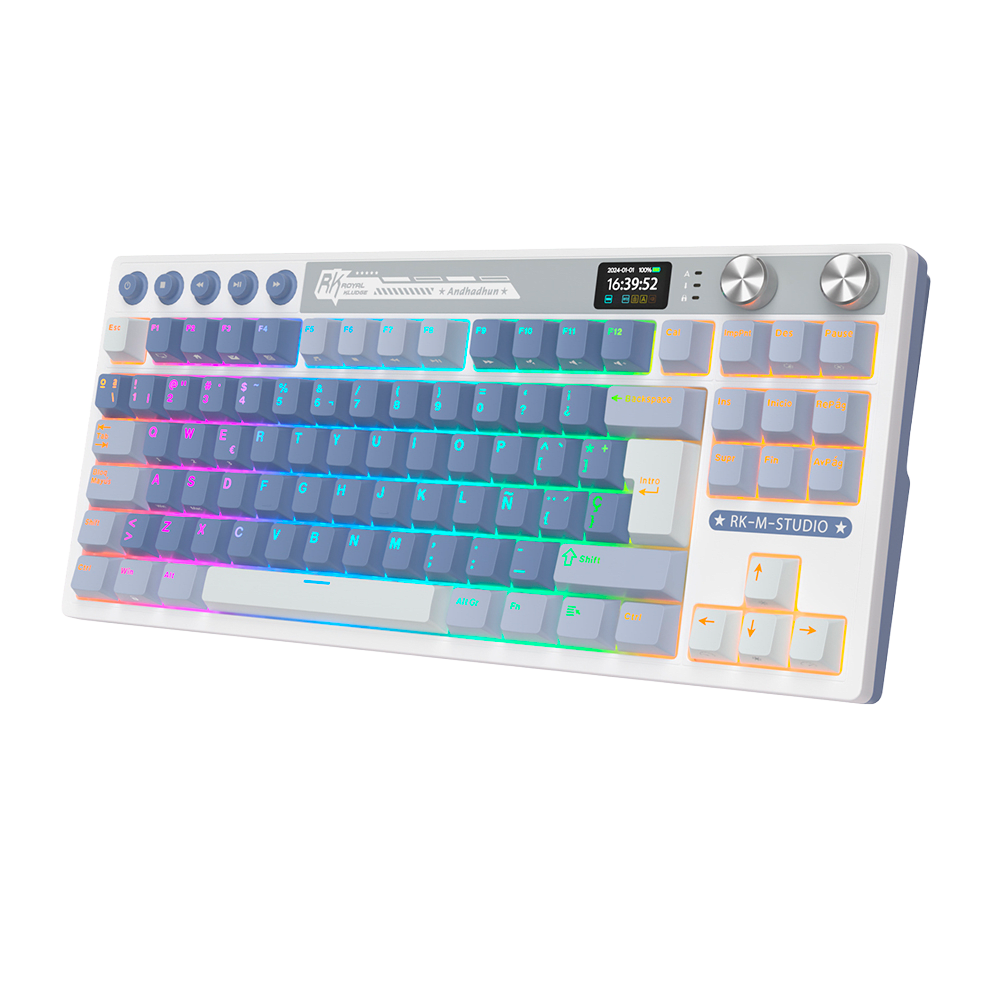 TECLADO MECANICO ROYAL KLUDGE RK-M87 INALAMBRICO 2.4 BT (SW-CREAMY)-OCEAN BLUE2