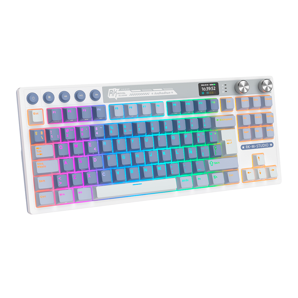 TECLADO MECANICO ROYAL KLUDGE RK-M87 INALAMBRICO 2.4 BT (SW-CREAMY)-OCEAN BLUE3