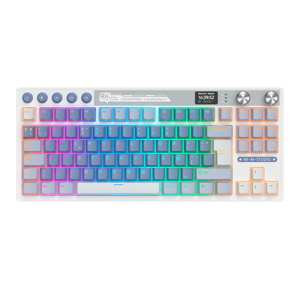 TECLADO MECANICO ROYAL KLUDGE RK-M87 INALAMBRICO 2.4 BT (SW-CREAMY)-OCEAN BLUE1