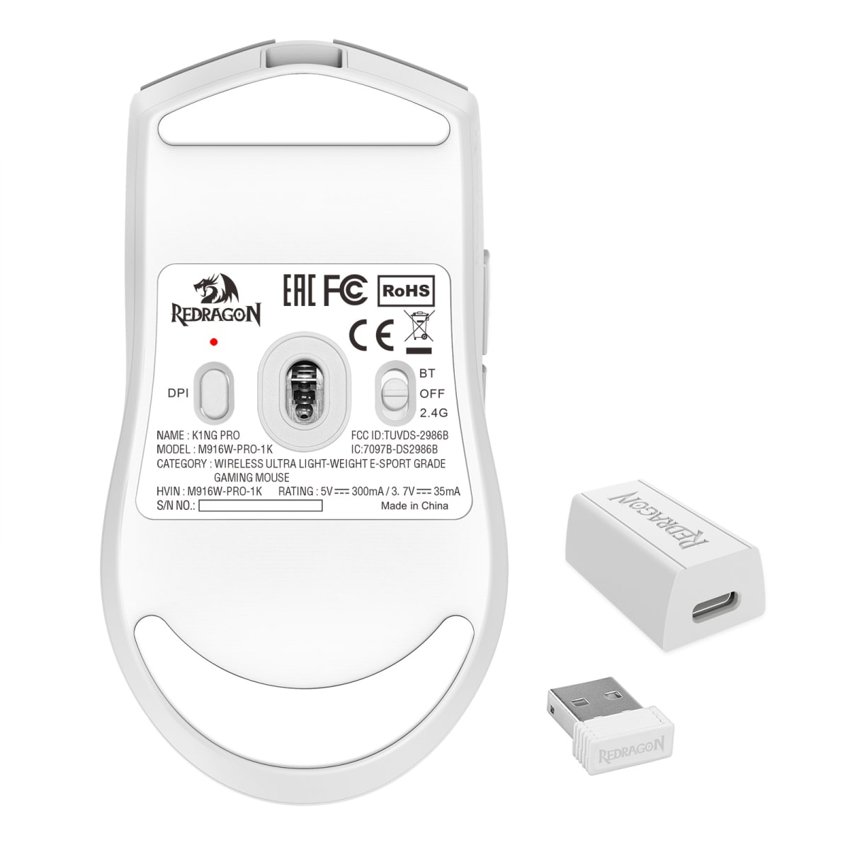 MOUSE REDRAGON K1NG PRO M916W (1K HZ) INALAMBRICO BT USB 26KDPI BLANCO8