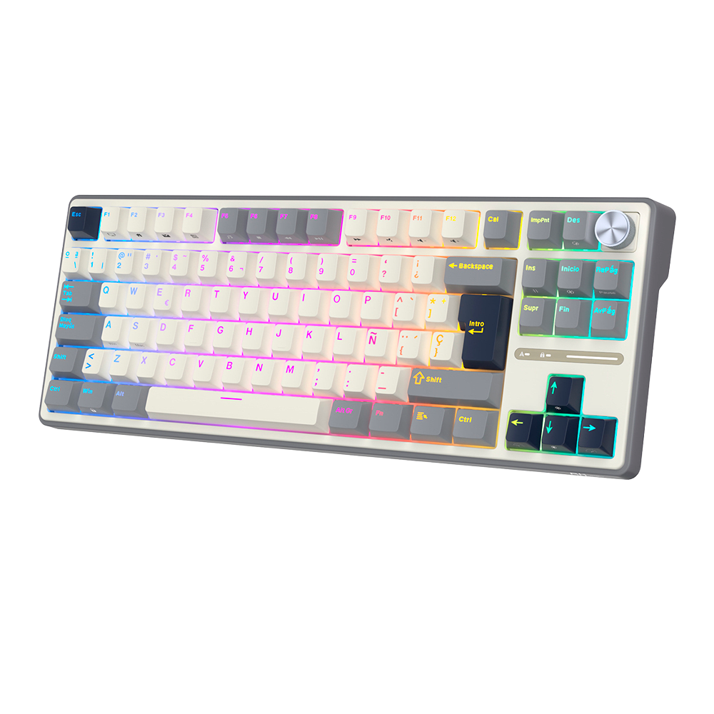 TECLADO MECANICO ROYAL KLUDGE RK-R87PRO ALAMBRICO (SW-CREAMY)-HALF GREY1