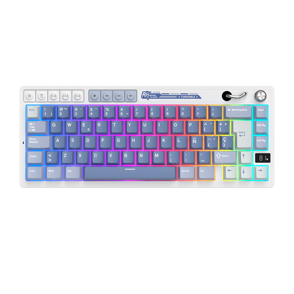 TECLADO MECANICO ROYAL KLUDGE RK-M65 INALAMBRICO 2.4 BT (SW-CREAMY)-OCEAN BLUE 1
