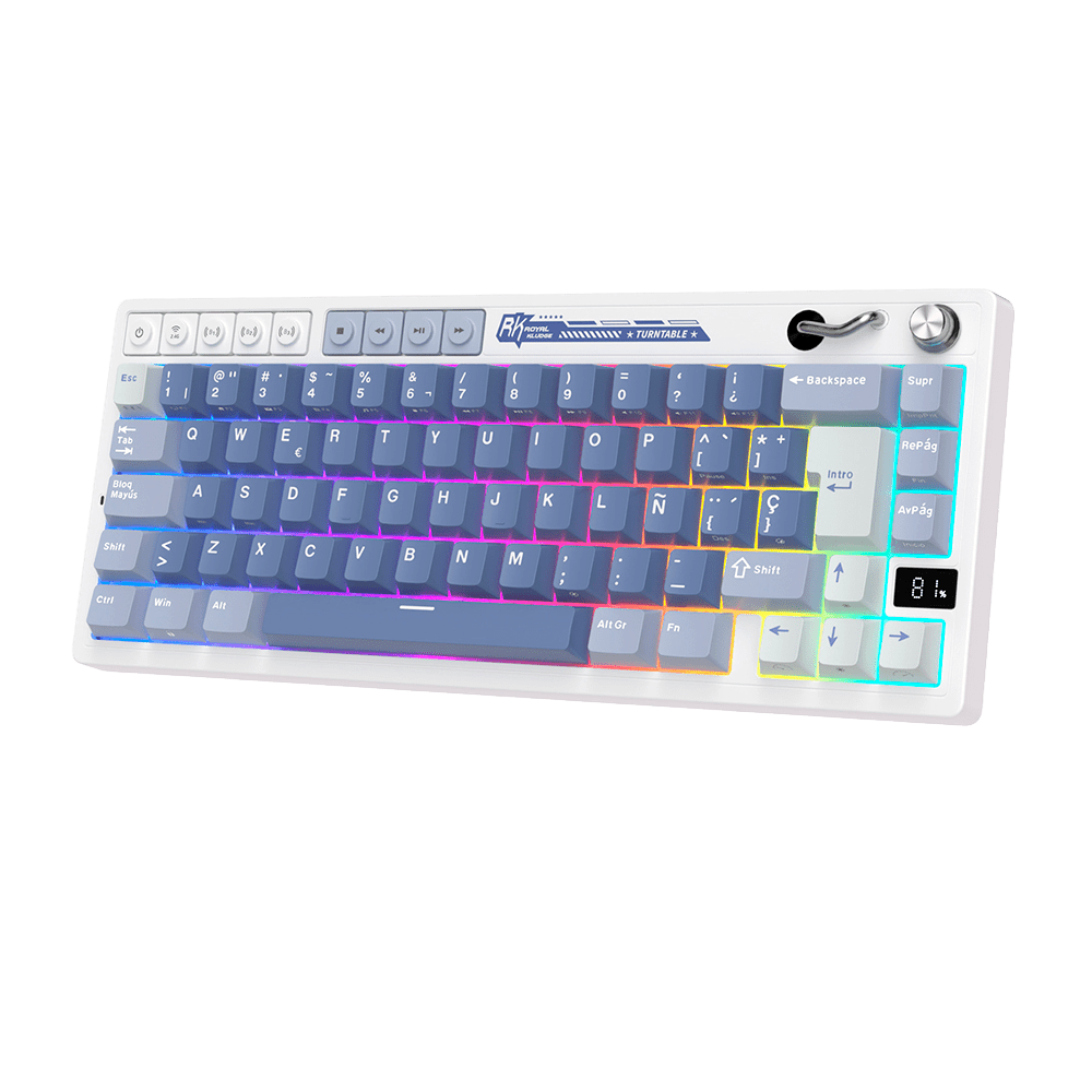 TECLADO MECANICO ROYAL KLUDGE RK-M65 INALAMBRICO 2.4 BT (SW-CREAMY)-OCEAN BLUE3