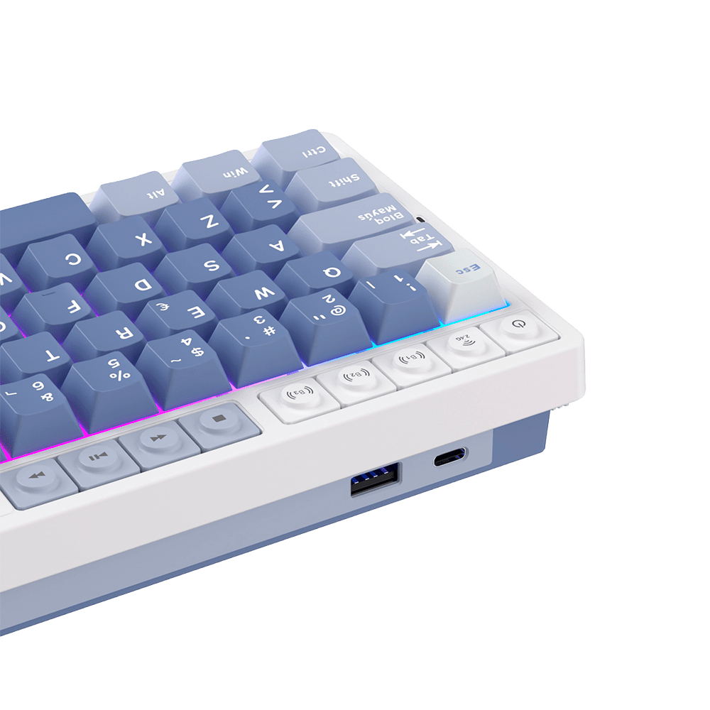 TECLADO MECANICO ROYAL KLUDGE RK-M65 INALAMBRICO 2.4 BT (SW-CREAMY)-OCEAN BLUE5