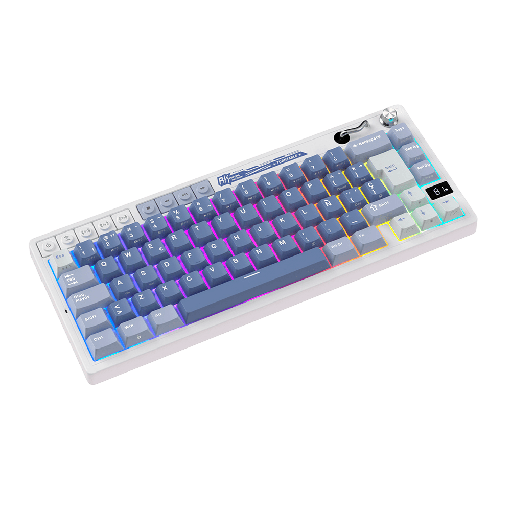 TECLADO MECANICO ROYAL KLUDGE RK-M65 INALAMBRICO 2.4 BT (SW-CREAMY)-OCEAN BLUE6